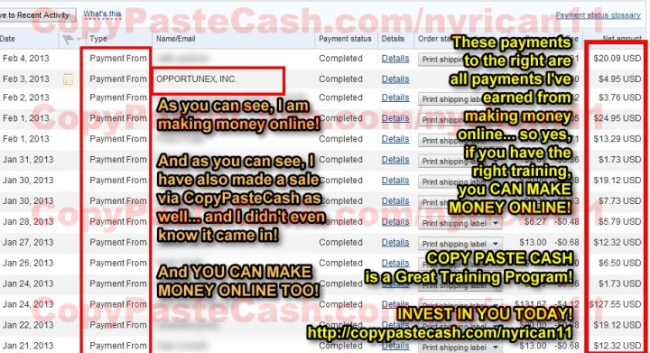 These payments are all payments I earned from making money online!  And You Can Do It Too!  Join today via http://copypastecash.com/nyrican11